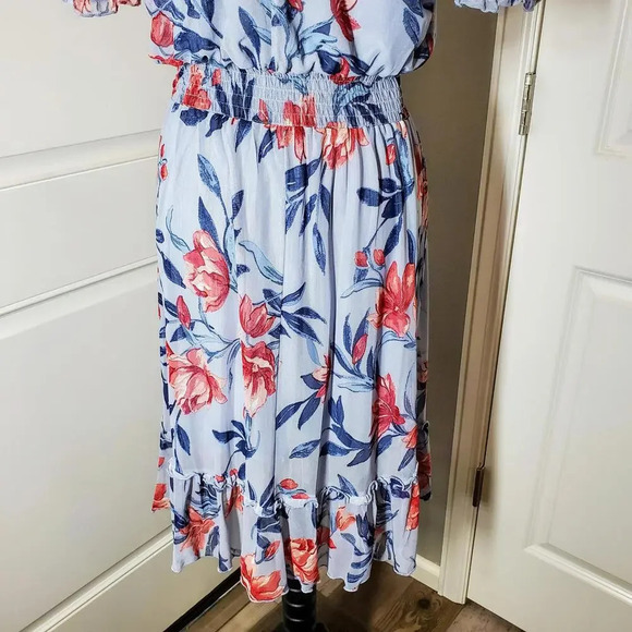 KATE and LILY Size 14 Blue Floral Scoopneck Women's Midi Dress - Picture 9 of 10
